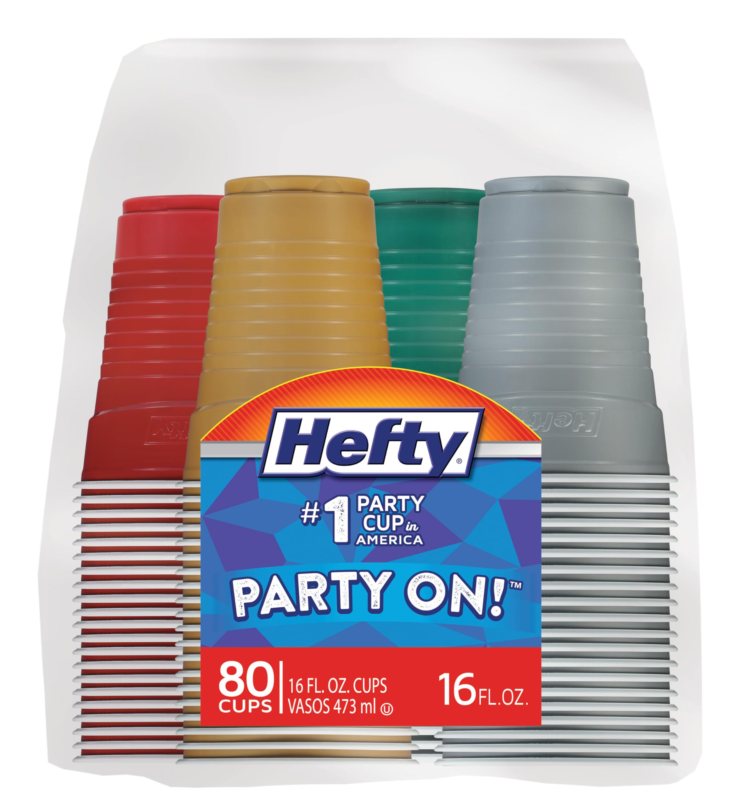Hefty Party On Disposable Plastic Party Cups, 80 Count, 16 Oz Cups in Assorted Holiday Colors for... | Amazon (US)