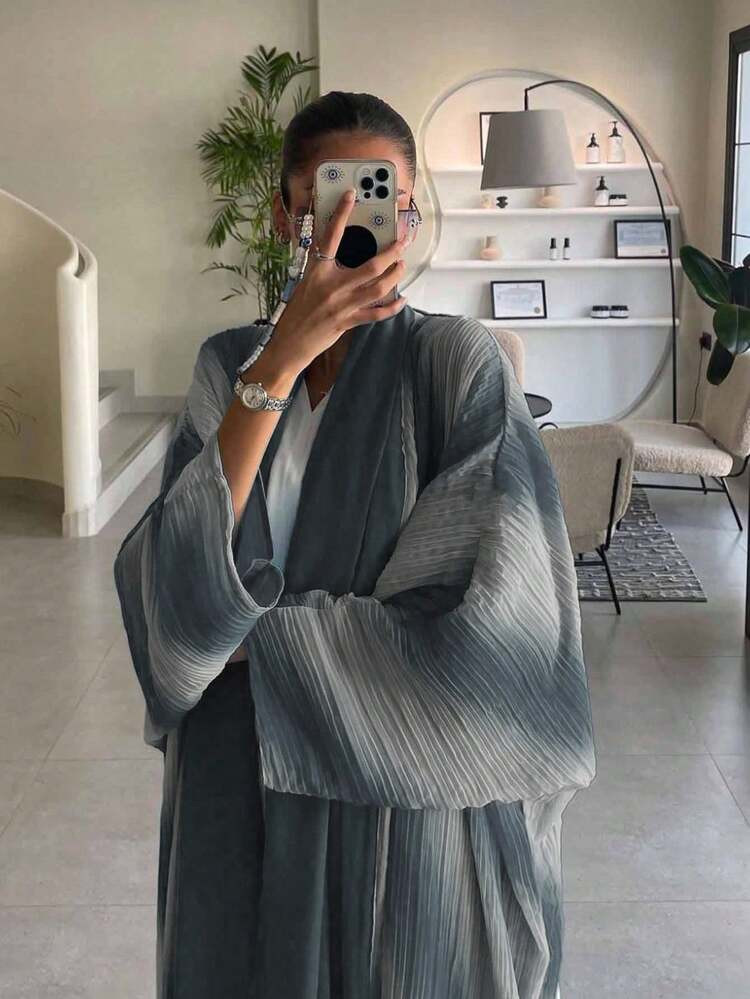 1pc Tie-Dye Elegant Casual Abaya, Arabian Fashion Open Long Robe Shawl, Suitable For Daily Wear And Gatherings, Modest Kaftan | SHEIN