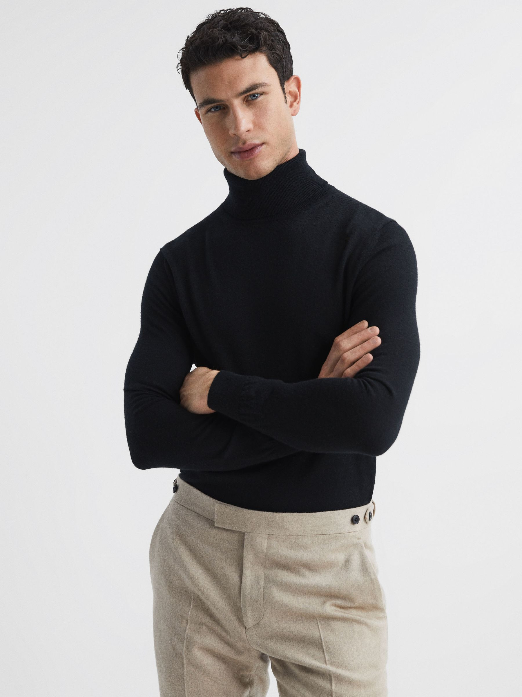 Reiss Slim Fit Merino Wool Roll Neck Jumper in Black | REISS | Reiss US