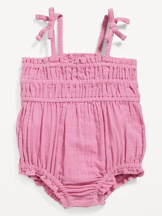 Double-Weave Sleeveless Tie-Bow One-Piece Romper for Baby | Old Navy (US)