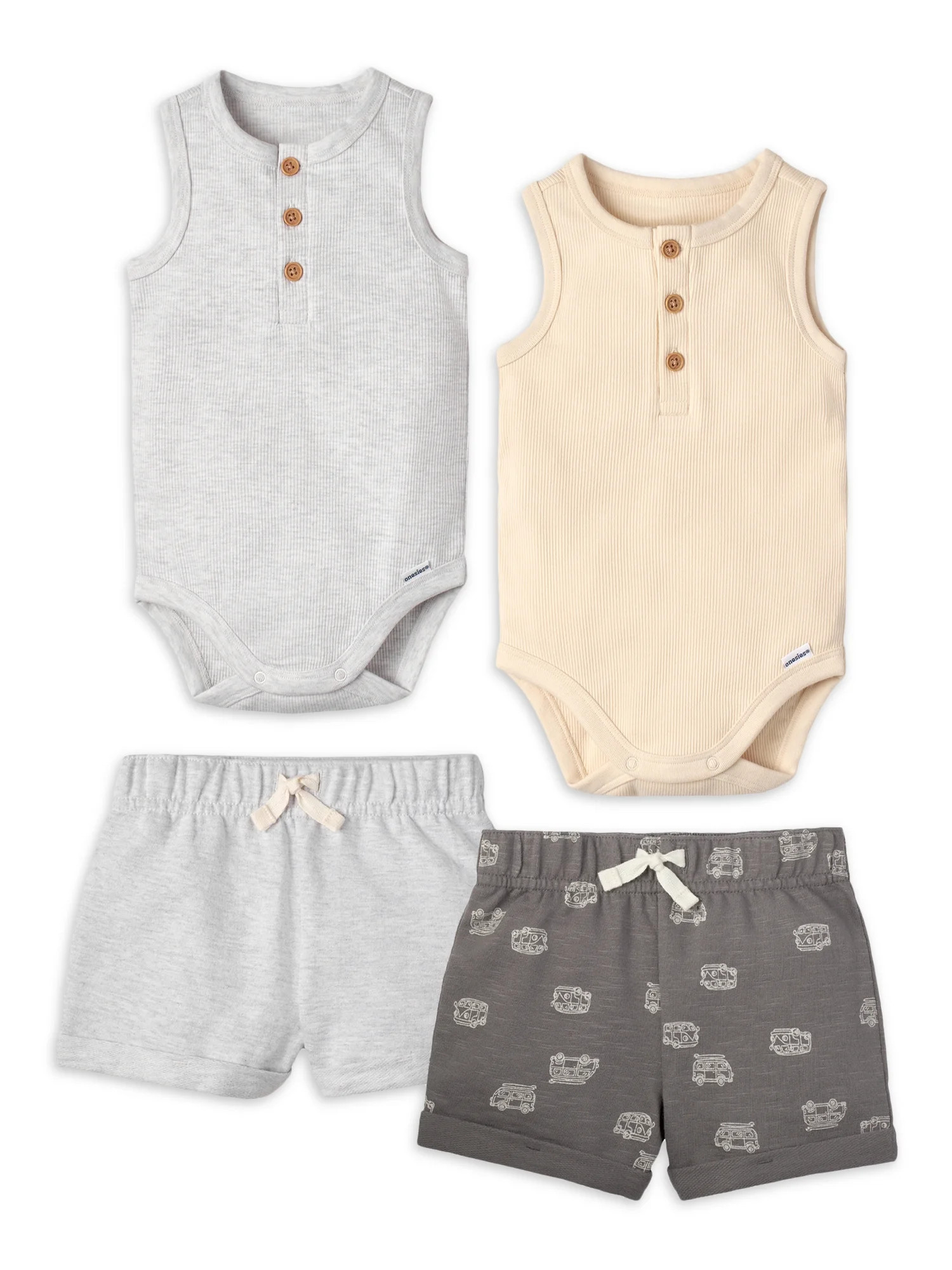Modern Moments by Gerber Baby Boy Ribbed Henley Bodysuits and Shorts Outfit Sets, 4-Piece, 0/3 -2... | Walmart (US)