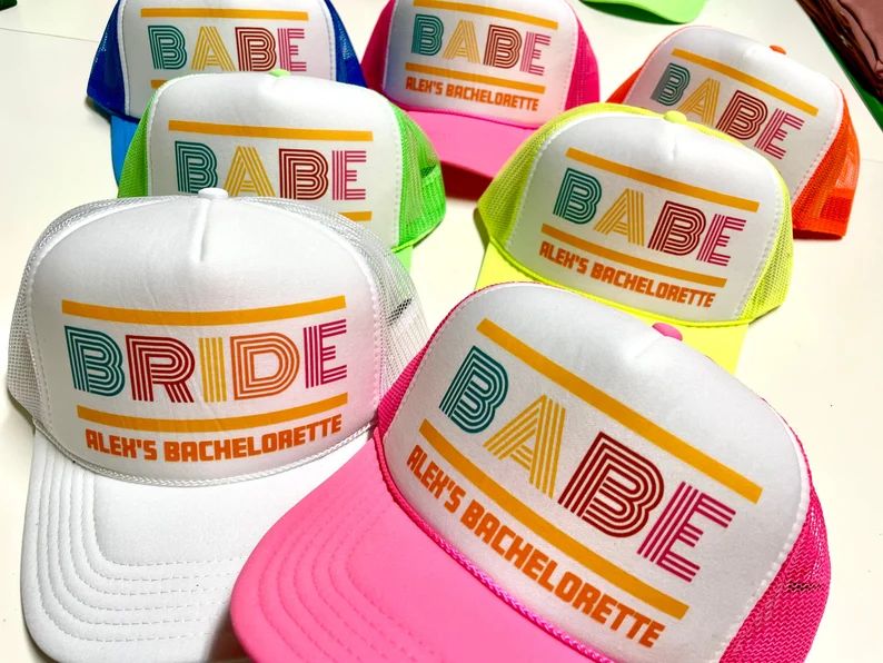 Bachelorette Hats, Bride Trucker Hat, Bride Babe Trucker Hats, Bride's Babe Neon Colors and Bride... | Etsy (US)