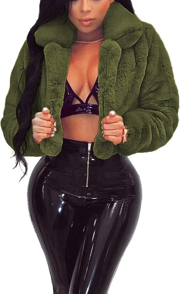 RAMOUG Womens Winter Outerwear Faux Fur Long Sleeve Crop Jacket Shaggy Coat Open Front Cardigans | Amazon (US)