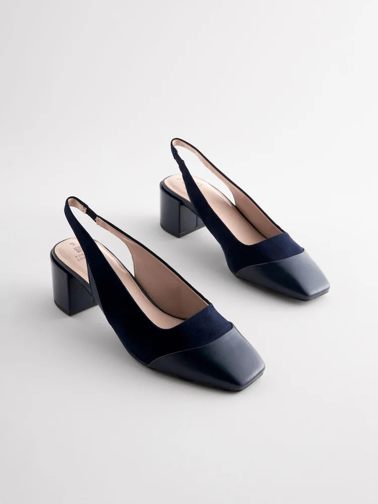 Navy Forever Comfort® Square Toe Sling Back Block Heels | Next EU