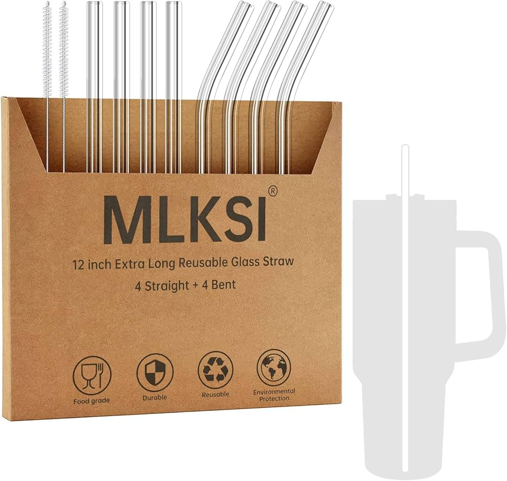 MLKSI Replacement Glass Straws for Stanley Cup Accessories, 8 Pack Reusable Straws with Cleaning ... | Amazon (US)