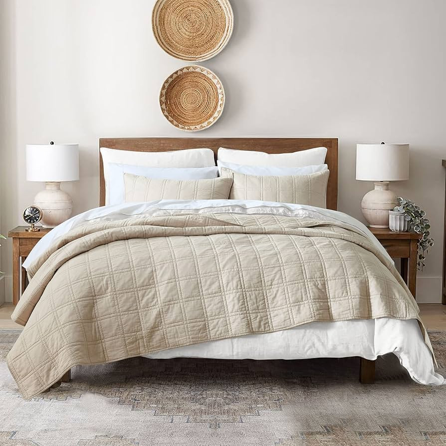 HORIMOTE HOME 100% Cotton Quilt Queen Size Beige Bedspread, Pre-Washed 3-Piece Cozy Lightweight S... | Amazon (US)