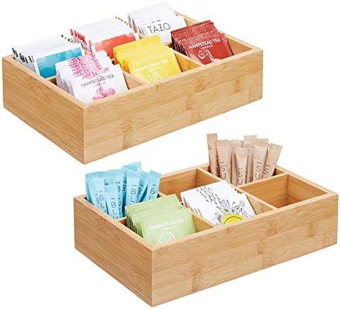 mDesign Set of 2 Kitchen Storage Box – Open-Top Bamboo Storage Tray with 6 Compartments – Use... | Amazon (UK)