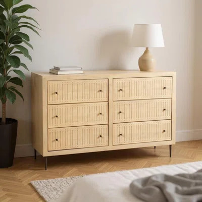 68" Natural Solid Wood Six Drawer Dresser | Wayfair North America