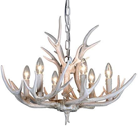 BOOU1 Layer Resin Antler Chandelier Antlers Vintage Style Resin 6 Light Chandeliers for Living Ro... | Amazon (US)