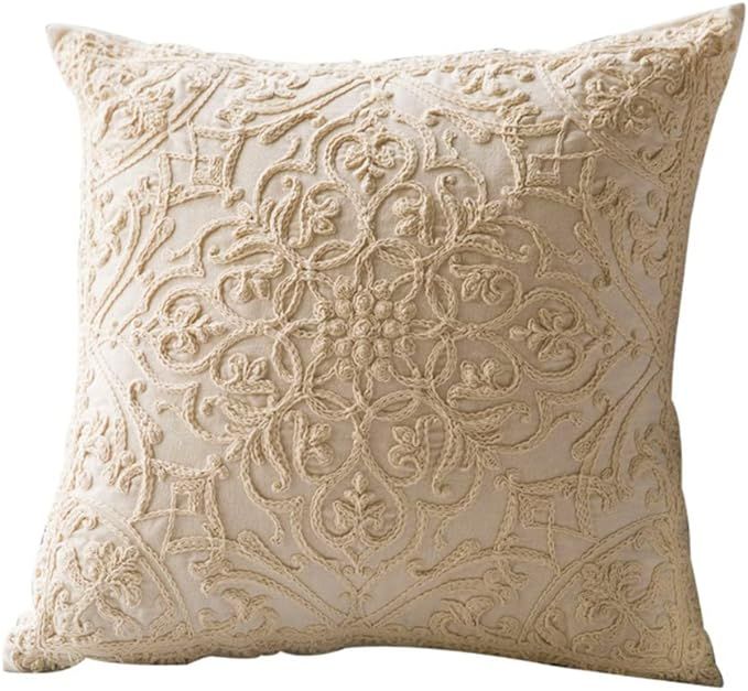 Embroidery Throw Pillow Covers Square Cushion Case 100% Cotton with Zipper for Home Decorative 20... | Amazon (US)