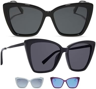 DIFF Becky II Designer Oversized Cat Eye Sunglasses for Women UV400 Polarized Protection, Black +... | Amazon (CA)