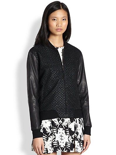 Ikebana Leather-Sleeved Grid-Patterned Lurex Jacket | Saks Fifth Avenue