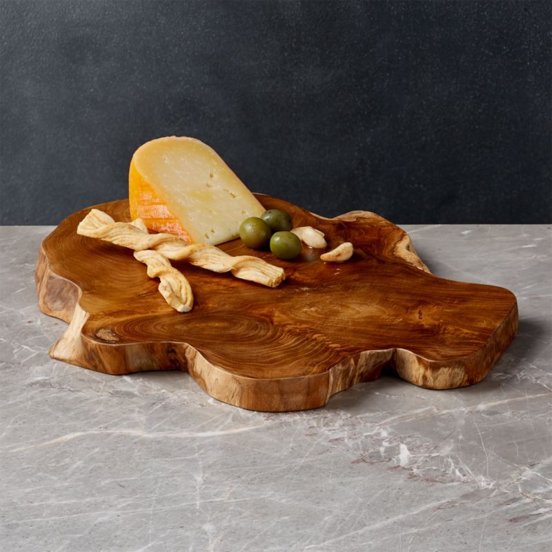 Teak Root Wedge Wood Serving Board Cheese Board Platter + Reviews | Crate & Barrel | Crate & Barrel