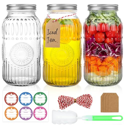 HINGWAH Wide Mouth Mason Jars 64 oz, 3 Pack Large Half Gallon Mason Jars with Airtight Lids and Bands, Clear Glass Canning Jars for Preserving, Pickling, Fermenting, Meal Prep & DIY Crafts (Sunflower) | Amazon (US)