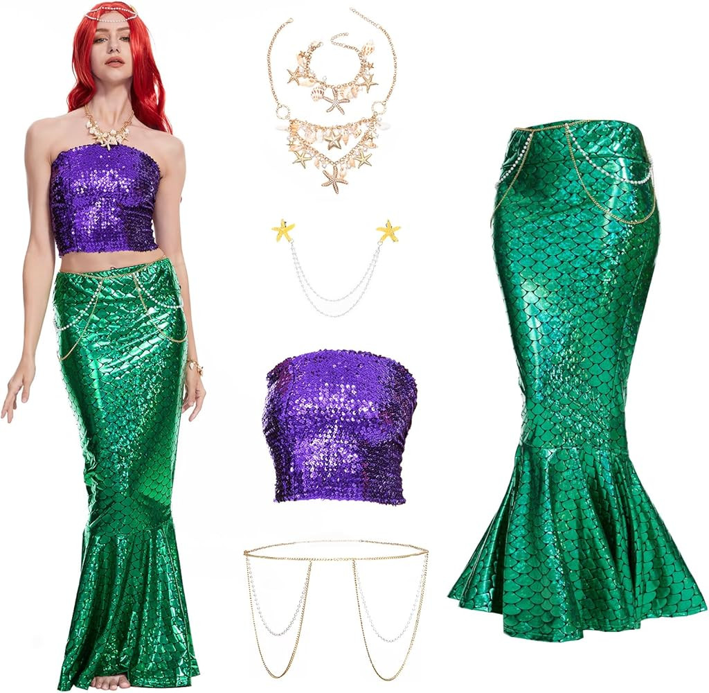 5 PCS Halloween Mermaid Costume for Women for Halloween Cosplay | Amazon (US)