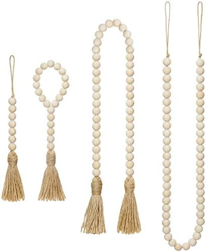 Mkono Wood Beads Garland with Tassels 4 Styles Prayer Beads Farmhouse Rustic Natural Wooden Bead ... | Amazon (US)