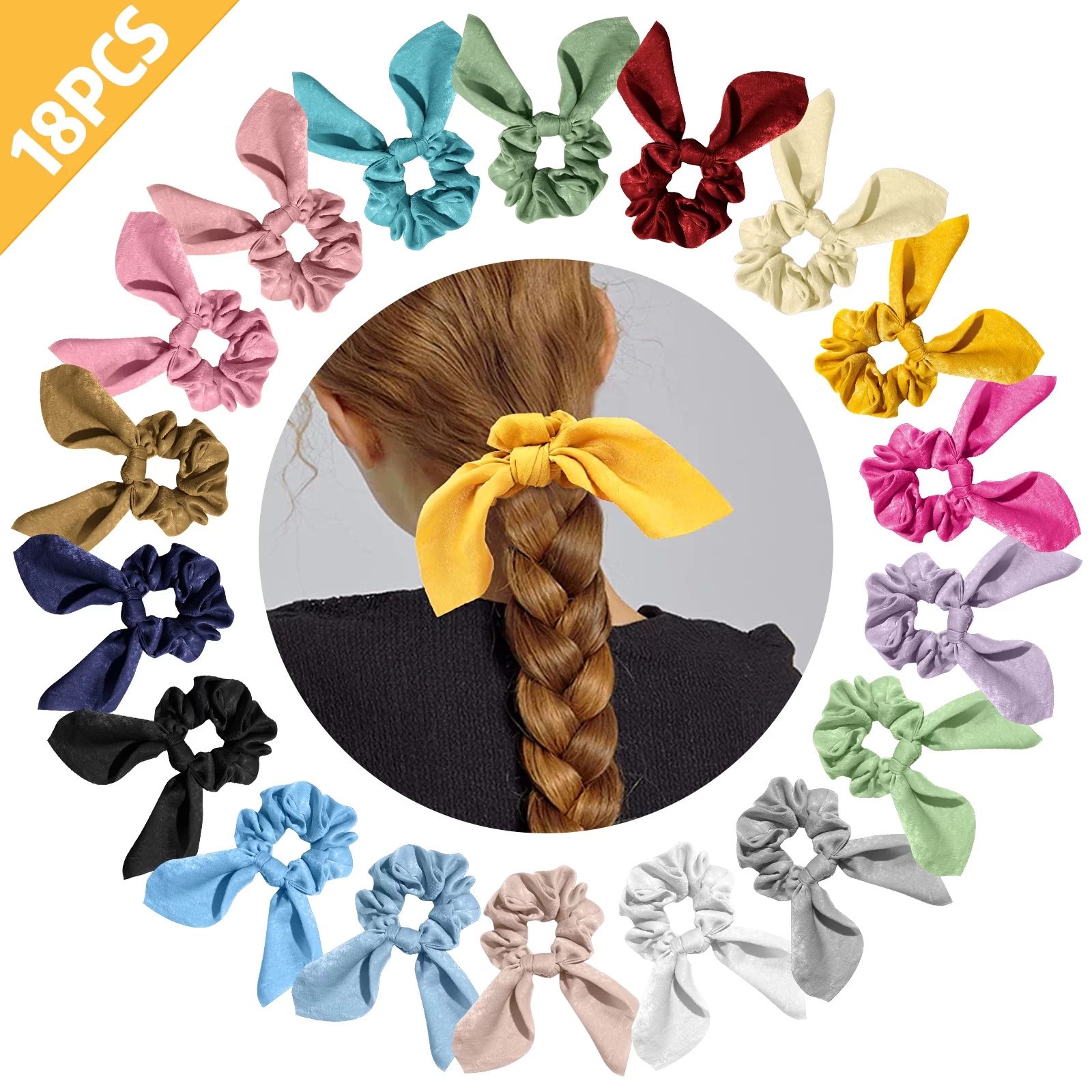18pcs Silk Satin Hair Scrunchies, EEEkit Removable Rabbit Ear Bowknot Scrunchies, Soft Elastic Ha... | Walmart (US)