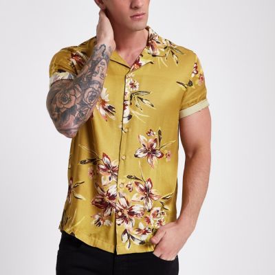 Mustard yellow floral short sleeve shirt | River Island (UK & IE)