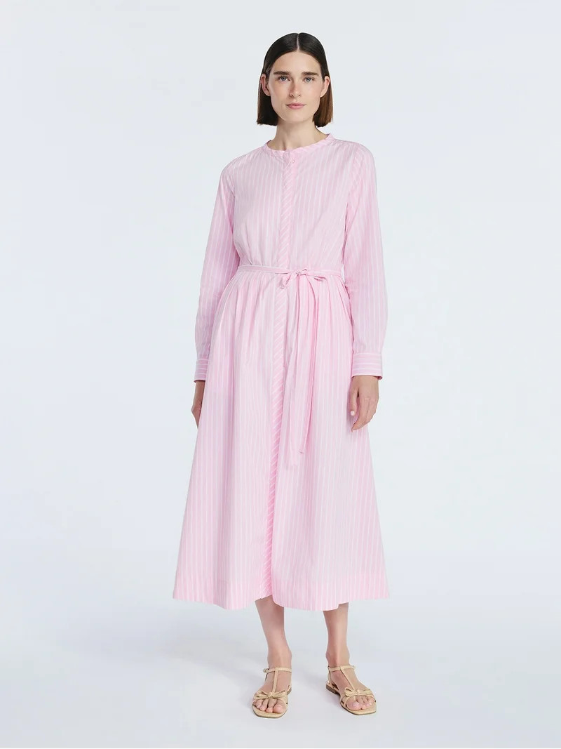 Free Assembly Women's and Women's Plus Pleated Cotton Midi Shirtdress with Long Sleeves, Sizes XS... | Walmart (US)