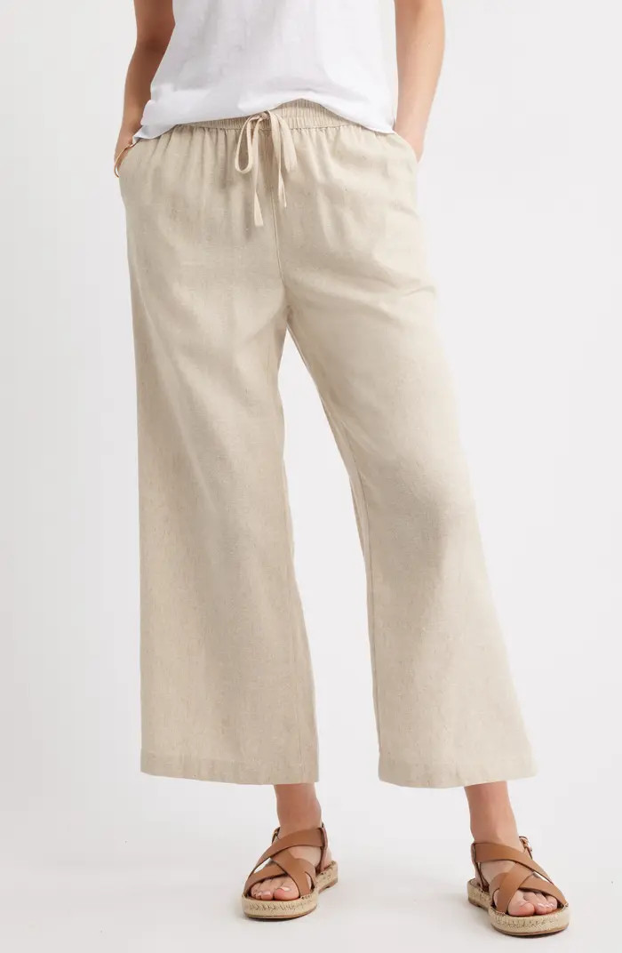 Drawstring Wide Leg Linen Blend Pants | Nordstrom