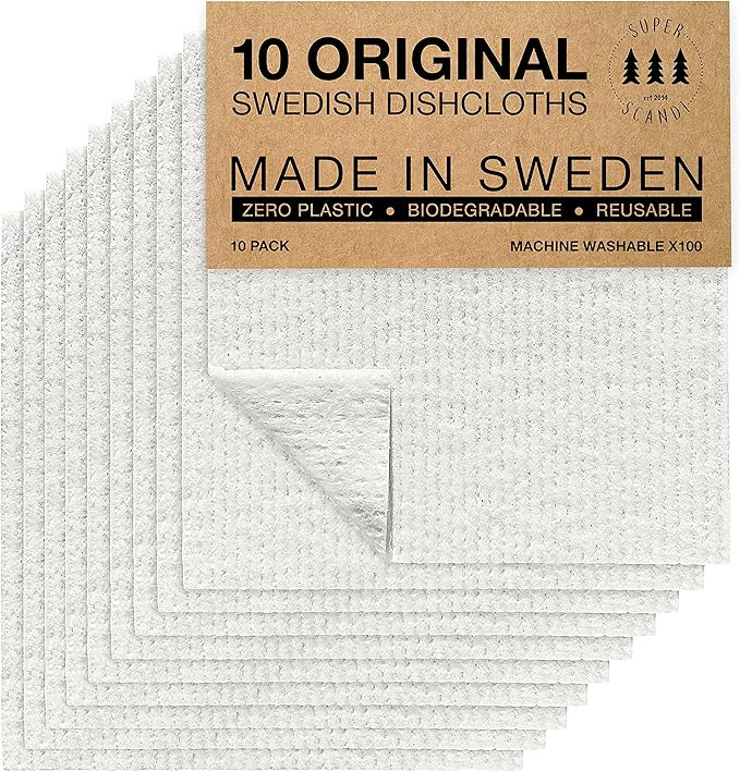 SUPERSCANDI 10 Pack Swedish Dishcloths for Kitchen - 100% Biodegradable & Compostable Reusable Pa... | Amazon (US)