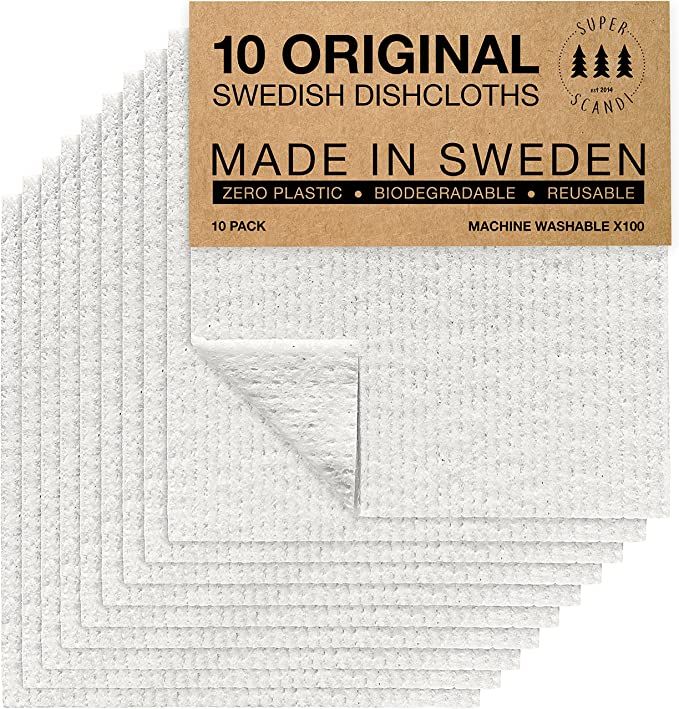 SUPERSCANDI White 10 Pack Swedish Dishcloths for Kitchen Reusable Compostable Towels Made in Swed... | Amazon (US)