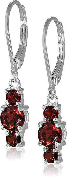Amazon Collection Sterling Silver Genuine and Created Gemstone Three Stone Birthstone Leverback D... | Amazon (US)