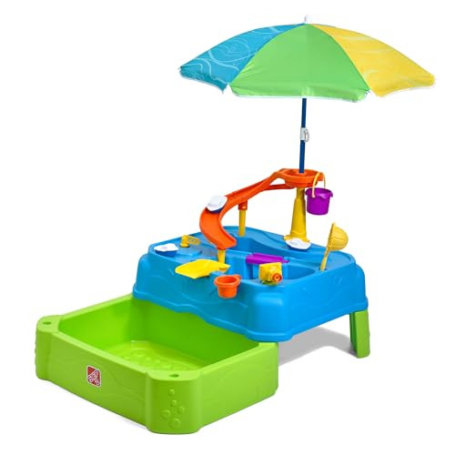 Step2 Waterpark Wonders Two Tier Water Table, Kids Water Activity Sensory Playset with Umbrella, Garden Hose Sprinkler Attachment, 11 Piece Accessories, Outdoor Summer Toy, Ages 18 Months+, Blue | Amazon (US)
