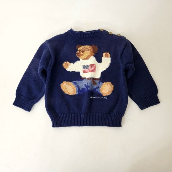 Polo Ralph Lauren Sweater 12m-24m with Sitting Teddy Bear with American Flag Des | Poshmark