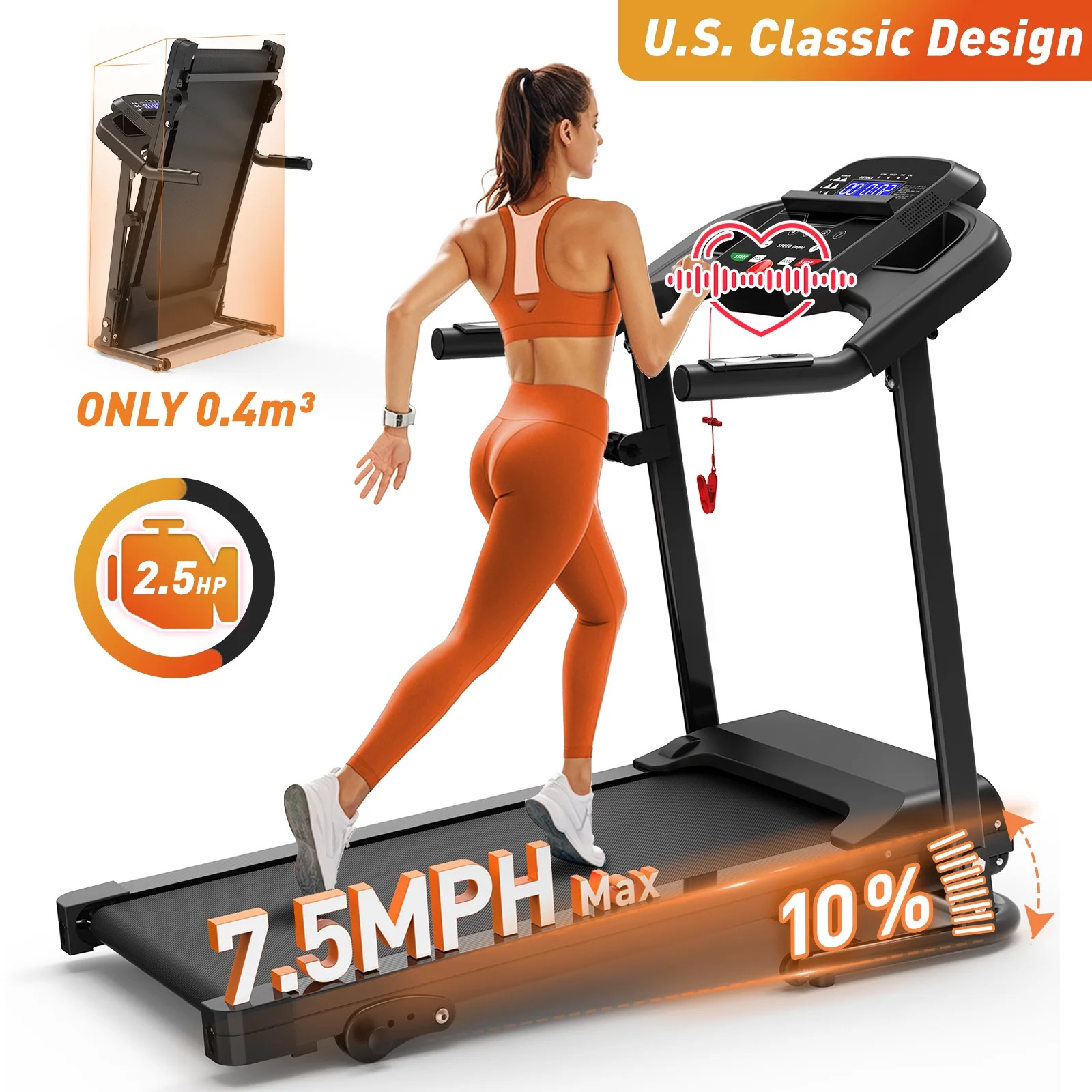 FYC Foldable Electric Treadmill for Home, 2.5HP Quiet Brushless Folding Treadmill, 7.5 MPH, LCD D... | Walmart (US)