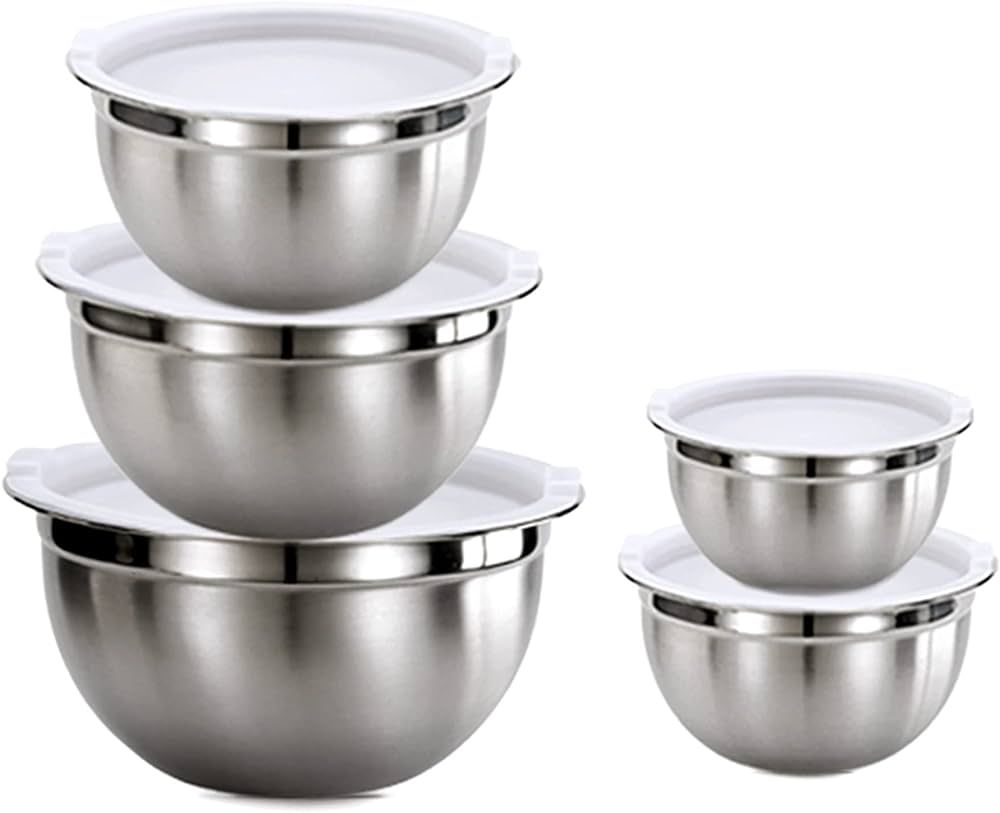 Vinod Mixing Bowls with Lids - Set of 5 Stainless Steel Nesting Bowl | Meal Prep Bowls | Mix & Se... | Amazon (US)