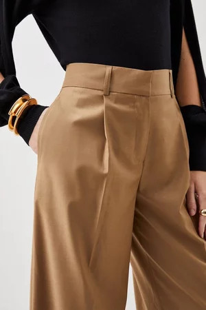 Tailored Wool Blend Wide Leg Trousers | Karen Millen UK + IE + DE + NL