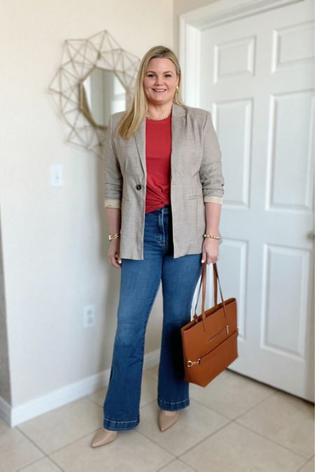Blazer and jeans casual Friday workwear outfit! Blazer runs true to size. I have the XL and it’s a little big. Jeans are size 12 and TTS  

#LTKmidsize #LTKover40 #LTKworkwear