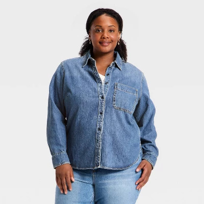 Women's Relaxed Denim Shirt - Universal Thread™ Medium Wash S | Target