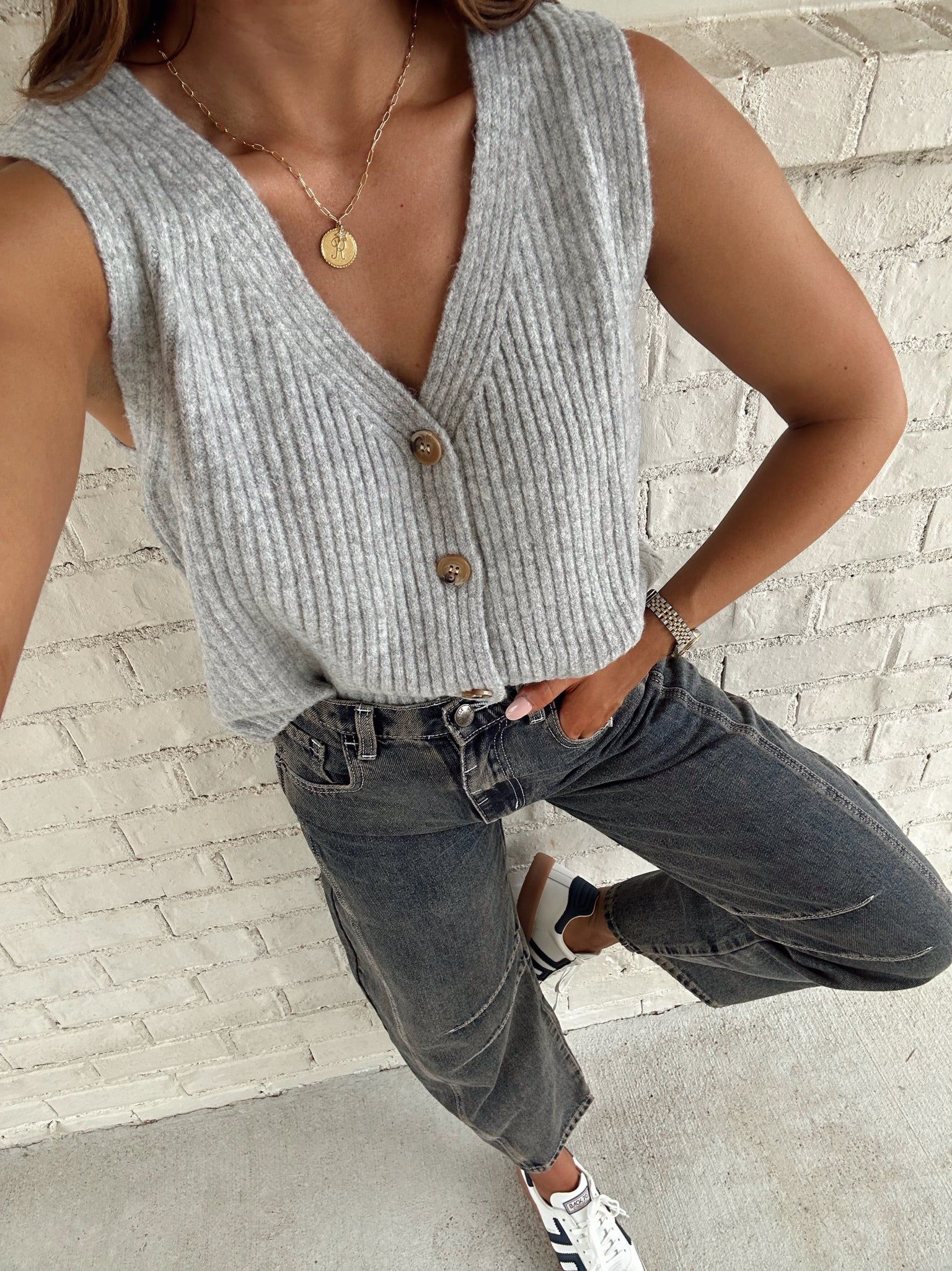 Bristol Ribbed Vest- Heather Grey | These Three