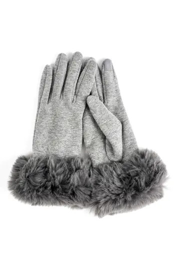 MARCUS ADLER Faux Fur Cuff Jersey Knit Gloves in Grey at Nordstrom Rack | Nordstrom Rack