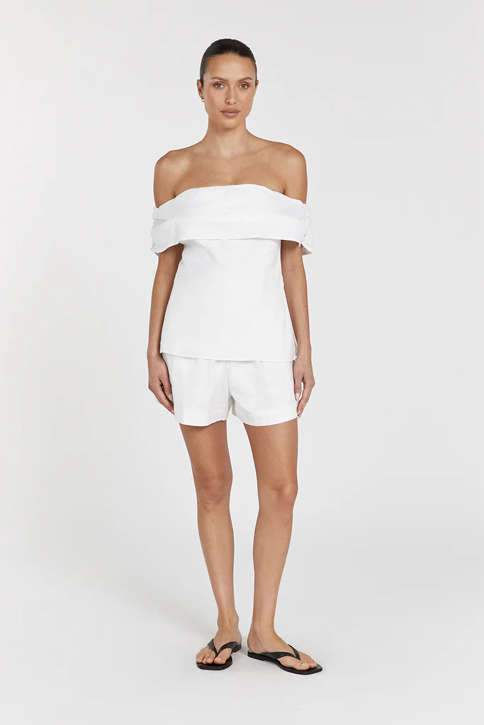SADIE WHITE LINEN OFF SHOULDER TOP | DISSH