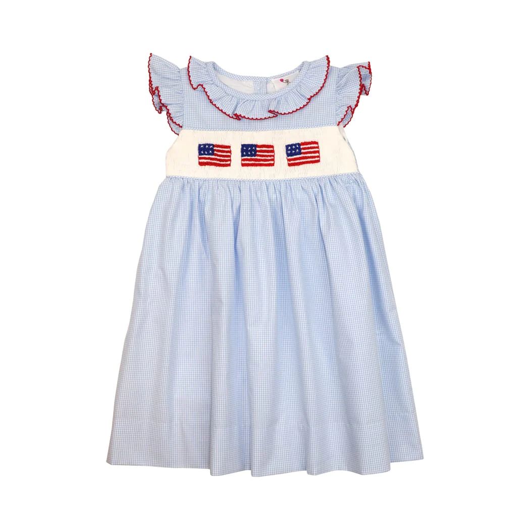 Blue Gingham Smocked Flag Dress | Eliza James Kids