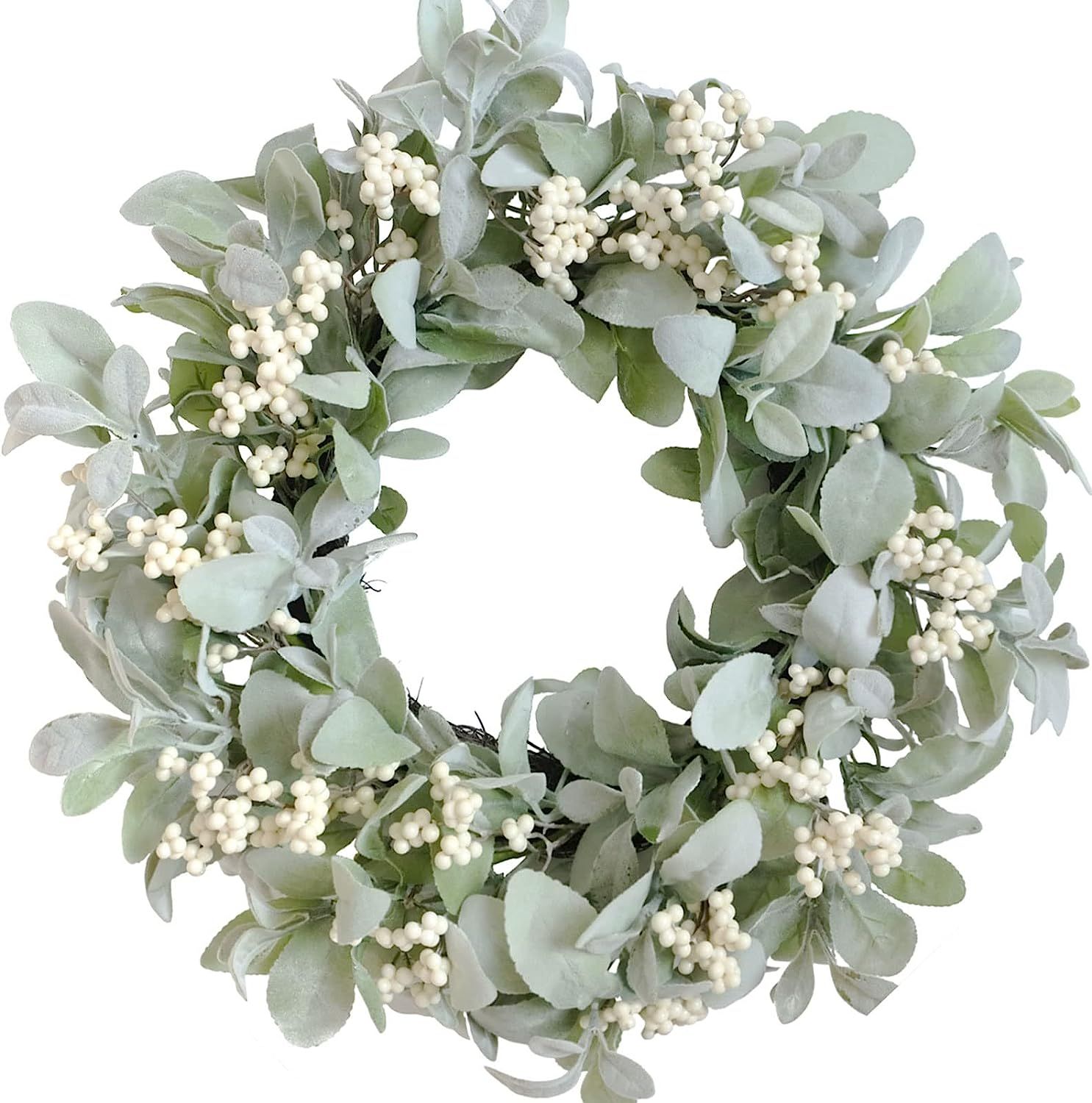 Bibelot 18 Inch Spring and Everyday Lambs Leaves White Berries Wreath for Front Door, Everyday Gr... | Amazon (US)