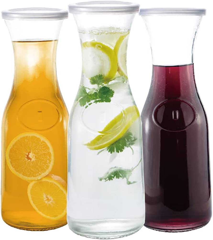 Glass Carafe Pitcher 1 LITER Clear ZERO LEAD For Water, Wine, Milk, Juice, Mimosa Bar With ZERO B... | Amazon (US)