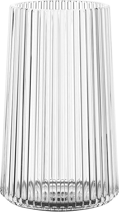 Clear Glass Vase for Flower, Flower Vase for Bouquet, Modern Glass Vases, Ribbed Vases for Living... | Amazon (US)