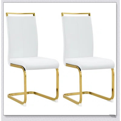 Modern Dining Chairs, PU Faux Leather High Back Upholstered Side Chair with Golden C-shaped Tube Chrome Metal Legs for Elegant and Comfortable Seating | Wayfair North America