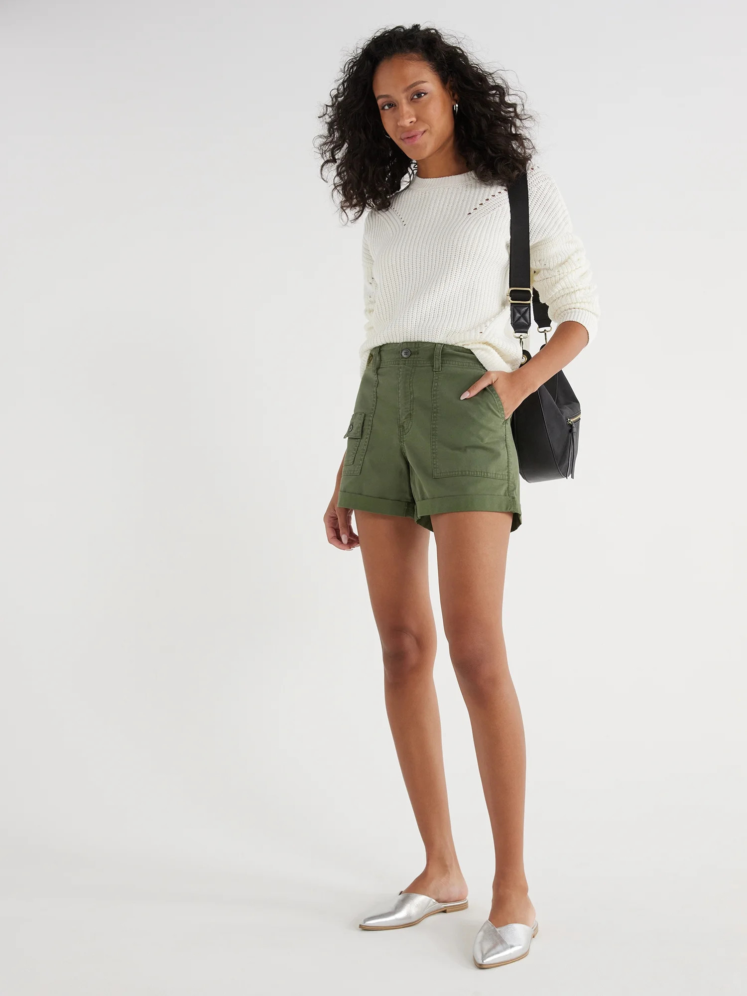 Time and Tru Women's and Women's Plus Utility Cuff Shorts, 4" Inseam, Sizes 2-20 | Walmart (US)