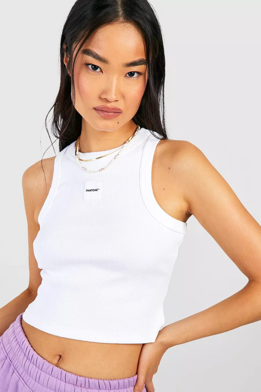 Pantone Ribbed Racer Neck Vest Top | Boohoo.com (UK & IE)
