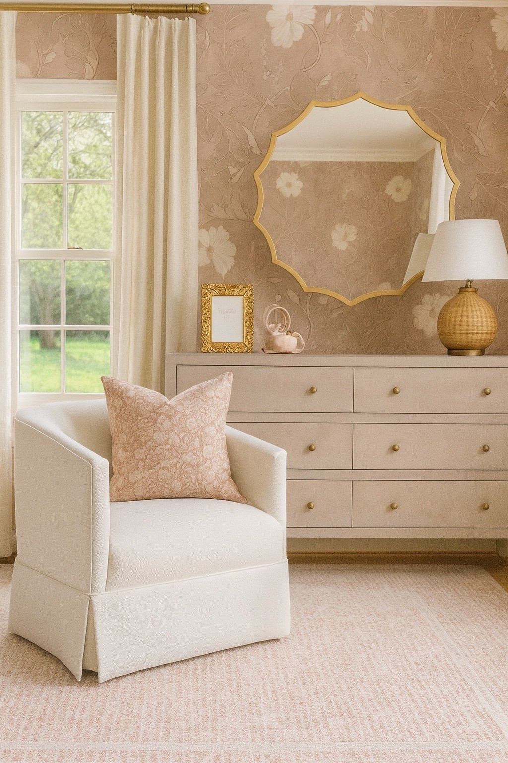 A beautiful space for the girls 

#wallpaper #homedecor #bedroom #curtains #mirror 

#LTKHome #LTKKids #LTKSaleAlert