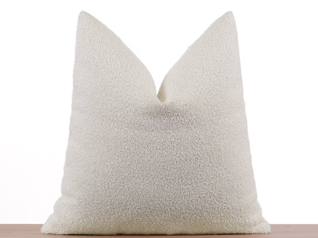 Cream Boucle Pillow Cover, Boucle Euro Sham Cover, Cream Textured Cushion, Boho Home Decor, Boucl... | Etsy (US)