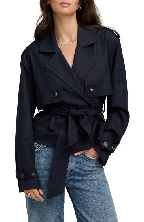 Favorite Daughter The Cropped Charles Plaid Trench Coat in Midnight Plaid at Nordstrom, Size X-Large | Nordstrom