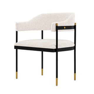 Lia Cream Modern Chenille Upholstered Dining Armchair | The Home Depot