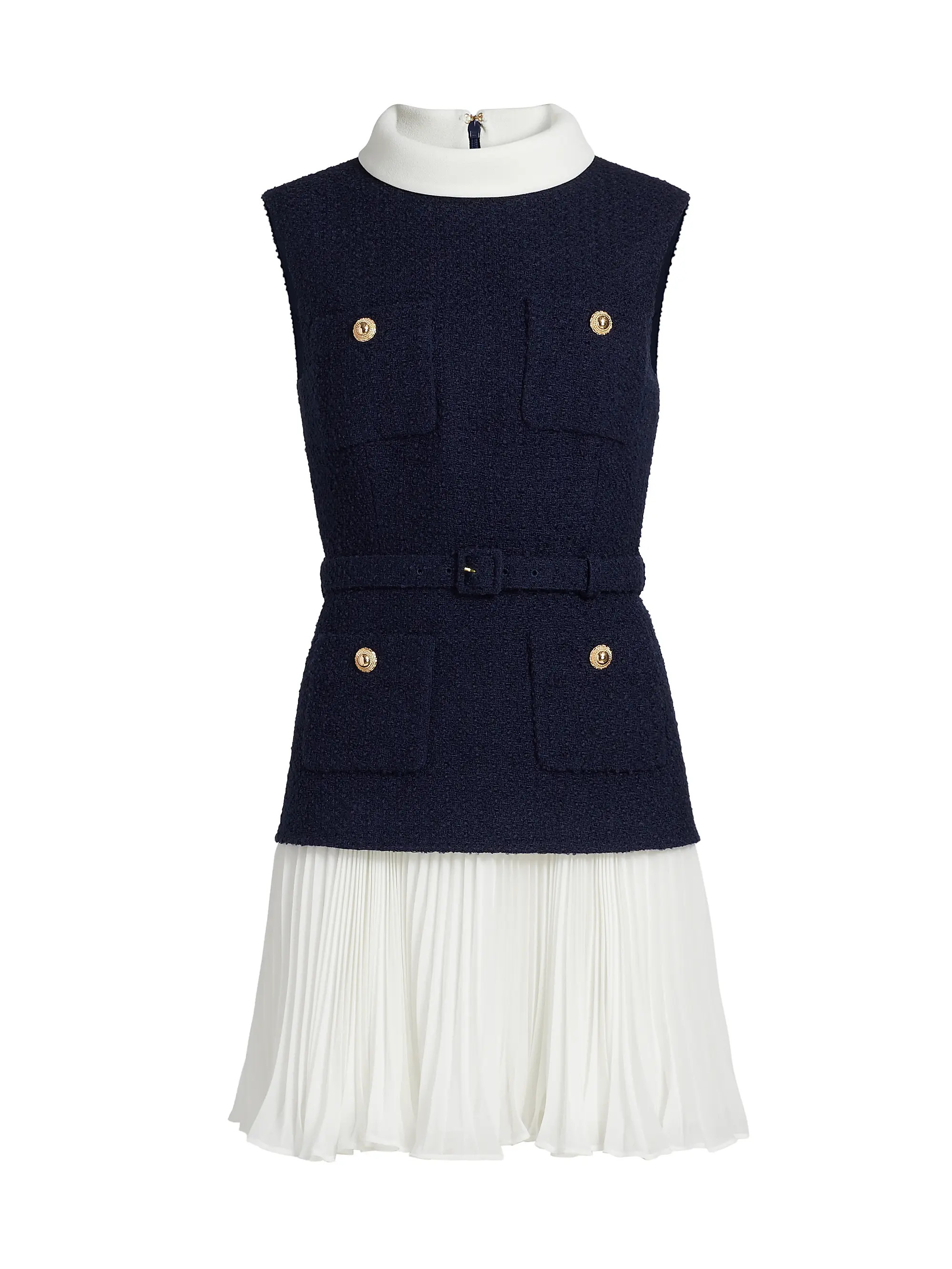 Bouclé & Chiffon Sleeveless Minidress | Saks Fifth Avenue