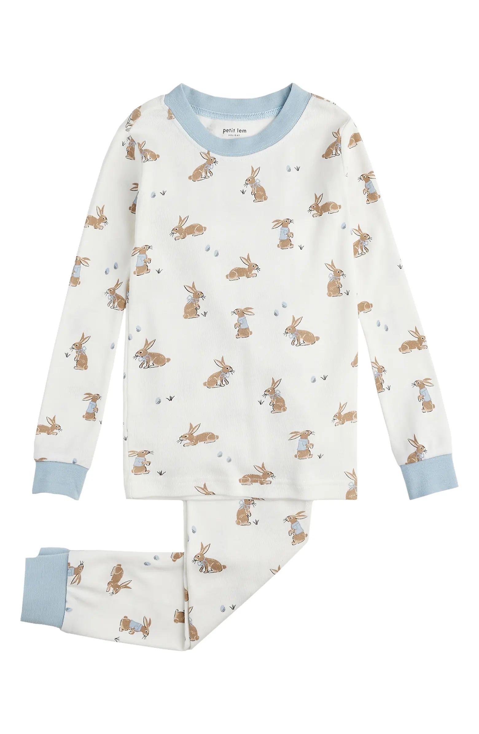 Kids' Bunny Print Organic Cotton Fitted Two-Piece Pajamas | Nordstrom